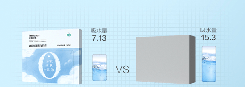 PURCOTTON全棉时代 卸妆棉玻尿酸湿敷超省水化妆棉 一次性棉巾 脸部眼部湿敷 敏感肌专用 6*7.5cm 160片/盒